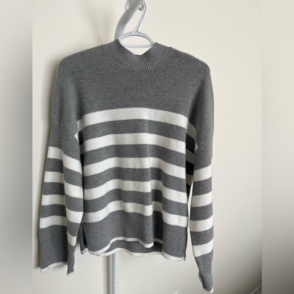 Dynamite Gray and White Striped Mockneck Sweater
